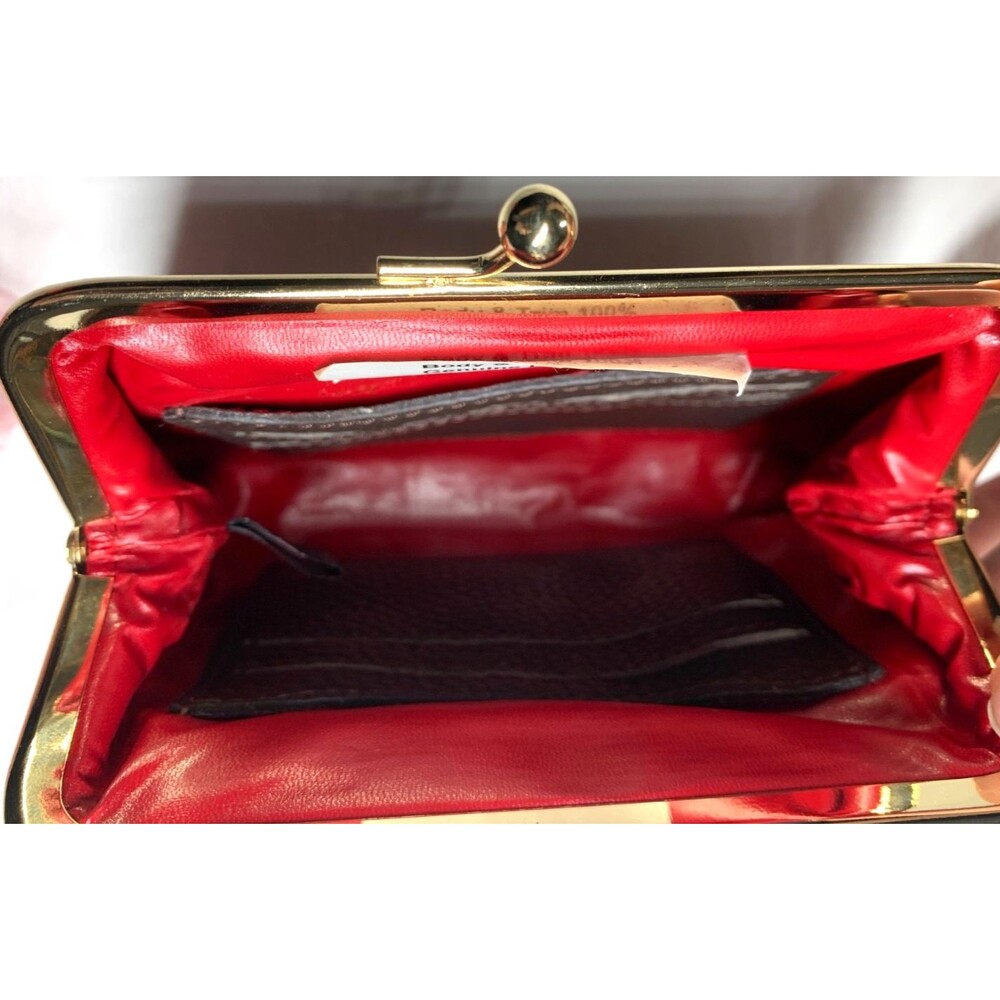 Dooney Bourke Pebbled Leather Kiss lock Coin Purse Framed Dark Brown 6" x 5"x1" - Picture 5 of 8